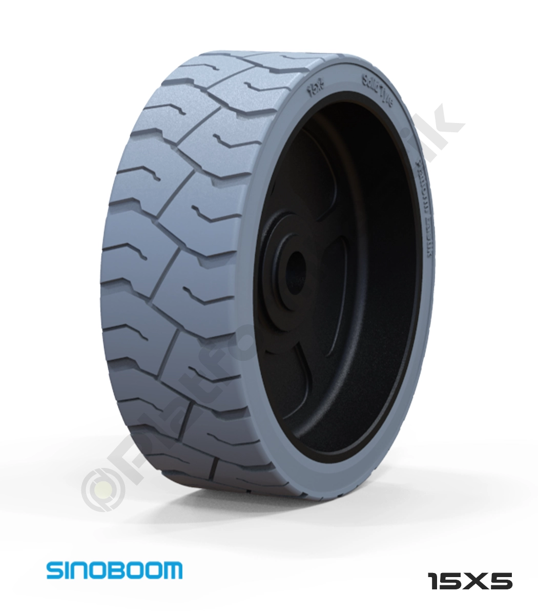 15x5-makasli-platform-tekerlegi-gri-iz-birakmayan-kaucuk-tekerlek Sinoboom 15x5 İz Bırakmayan Gri Kauçuk Makaslı Platform Tekerleği