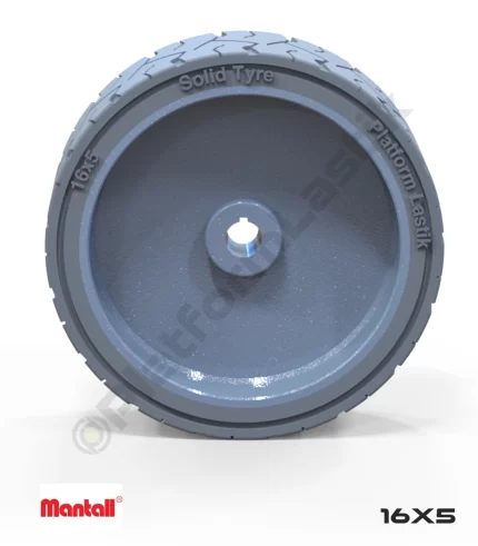 Mantall 16x5 İz Bırakmayan Gri Kauçuk Makaslı Platform Tekerleği