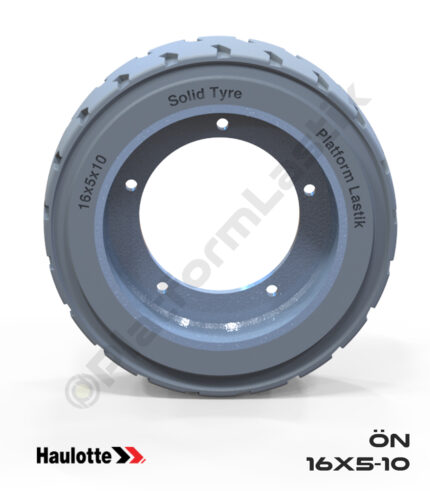 Haulotte 16x5x10 İz Bırakmayan Gri Kauçuk Dikey Bomlu Platform Tekerlekleri Tekerleği Ön