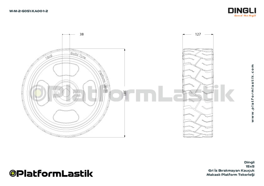 Dingli 15x5 İz Bırakmayan Gri Kauçuk Makaslı Platform Tekerleği