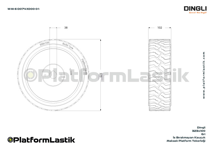 Dingli 323x100 İz Bırakmayan Gri Kauçuk Makaslı Platform Tekerleği