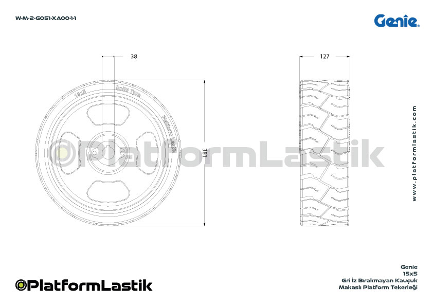 Genie 15x5 İz Bırakmayan Gri Kauçuk Makaslı Platform Tekerleği