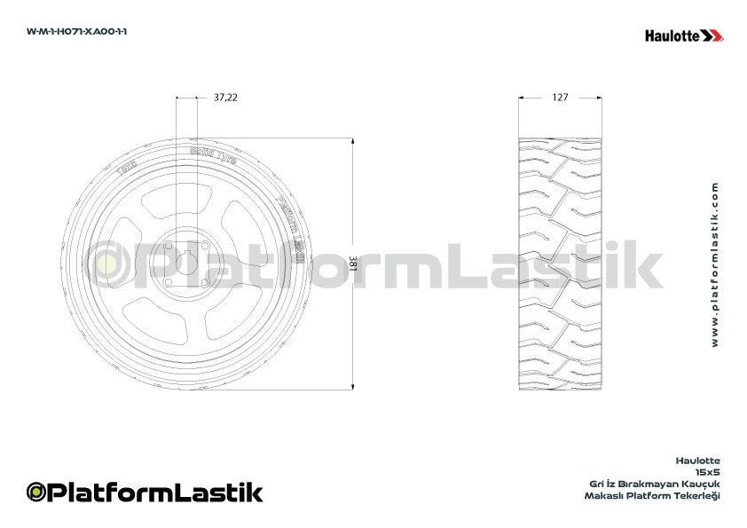 Haulotte 15x5 İz Bırakmayan Gri Kauçuk Makaslı Platform Tekerleği