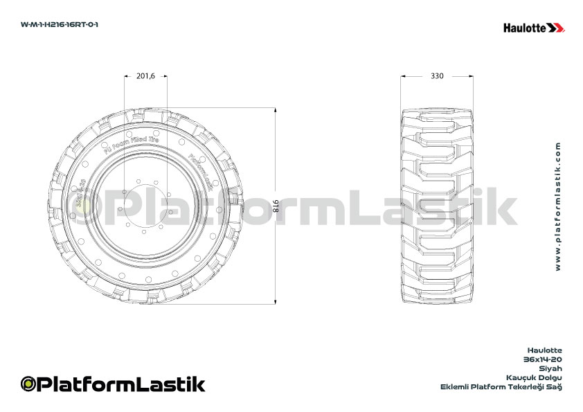Haulotte 36x14-20 Siyah Kauçuk Eklemli Platform Tekerleği Sağ