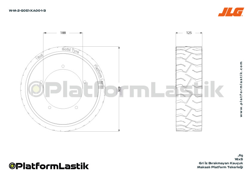 JLG 3246ES 16x5 İz Bırakmayan Gri Kauçuk Makaslı Platform Tekerleği