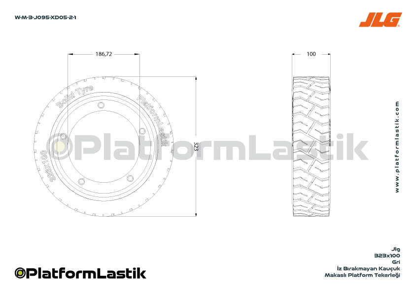 JLG 1320 ES 323x100 İz Bırakmayan Gri Kauçuk Makaslı Platform Tekerleği