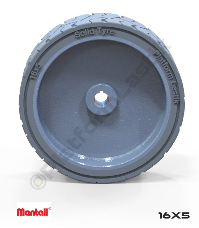 Mantall 16x5 İz Bırakmayan Gri Kauçuk Makaslı Platform Tekerlekleri Tekerleği