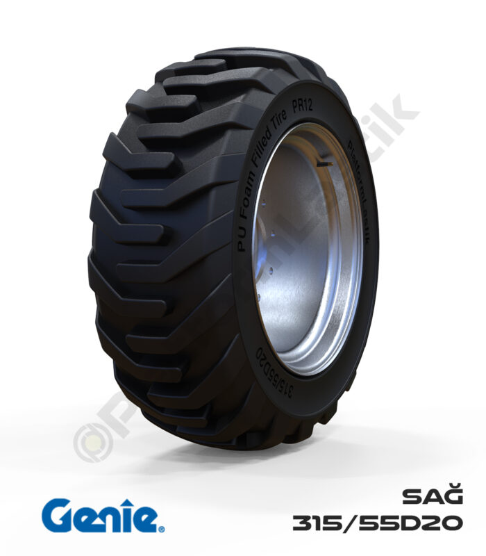 Genie 315/55D20 Siyah PU Köpük Jel Dolgu Makaslı Platform Tekerlekleri Tekerleği Sağ