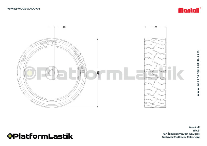 Mantall 16x5 İz Bırakmayan Gri Kauçuk Makaslı Platform Tekerleği