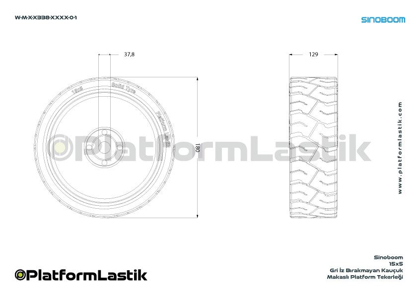 Sinoboom 15x5 İz Bırakmayan Gri Kauçuk Makaslı Platform Tekerleği