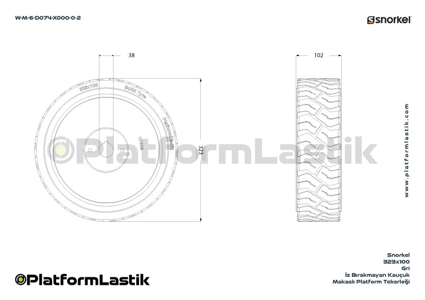 Snorkel 323x100 İz Bırakmayan Gri Kauçuk Makaslı Platform Tekerleği