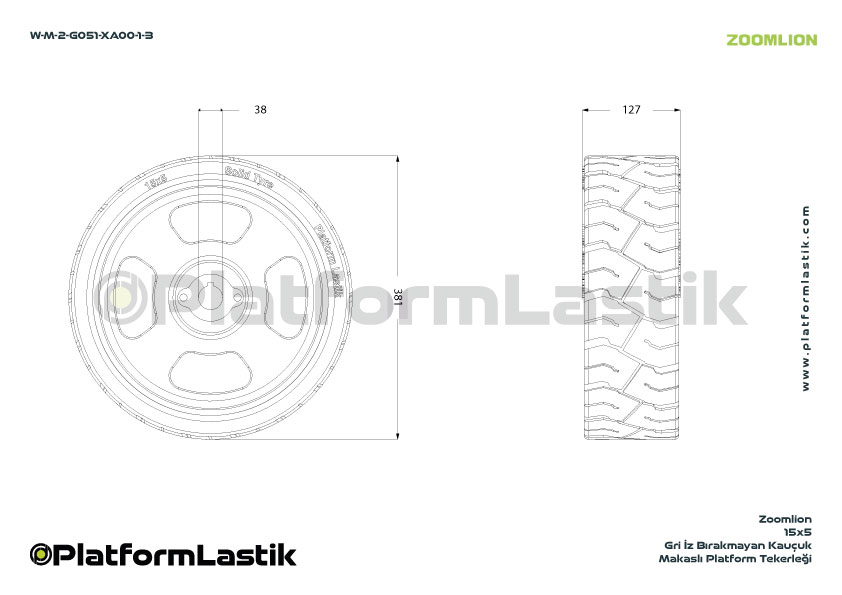 Zoomlion 15x5 İz Bırakmayan Gri Kauçuk Makaslı Platform Tekerleği